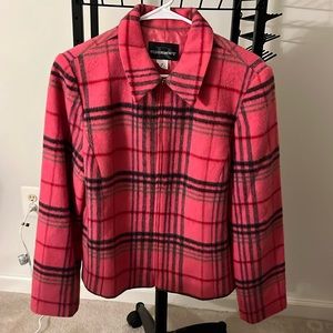 Requirements pink plaid jacket wool blend size 14